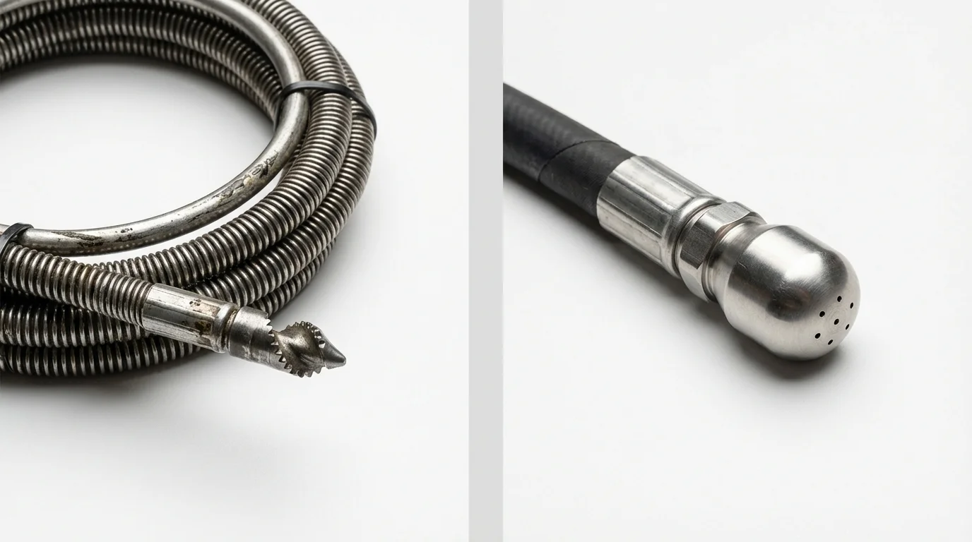 Drain snake cable and hydro jetting nozzle used for drain cleaning in Centerville, TN